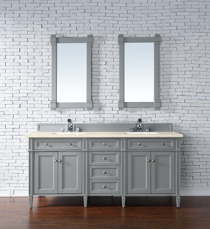 Brittany 72" Double Vanity, Urban Gray w/ 3 CM Eternal Marfil Silestone Top