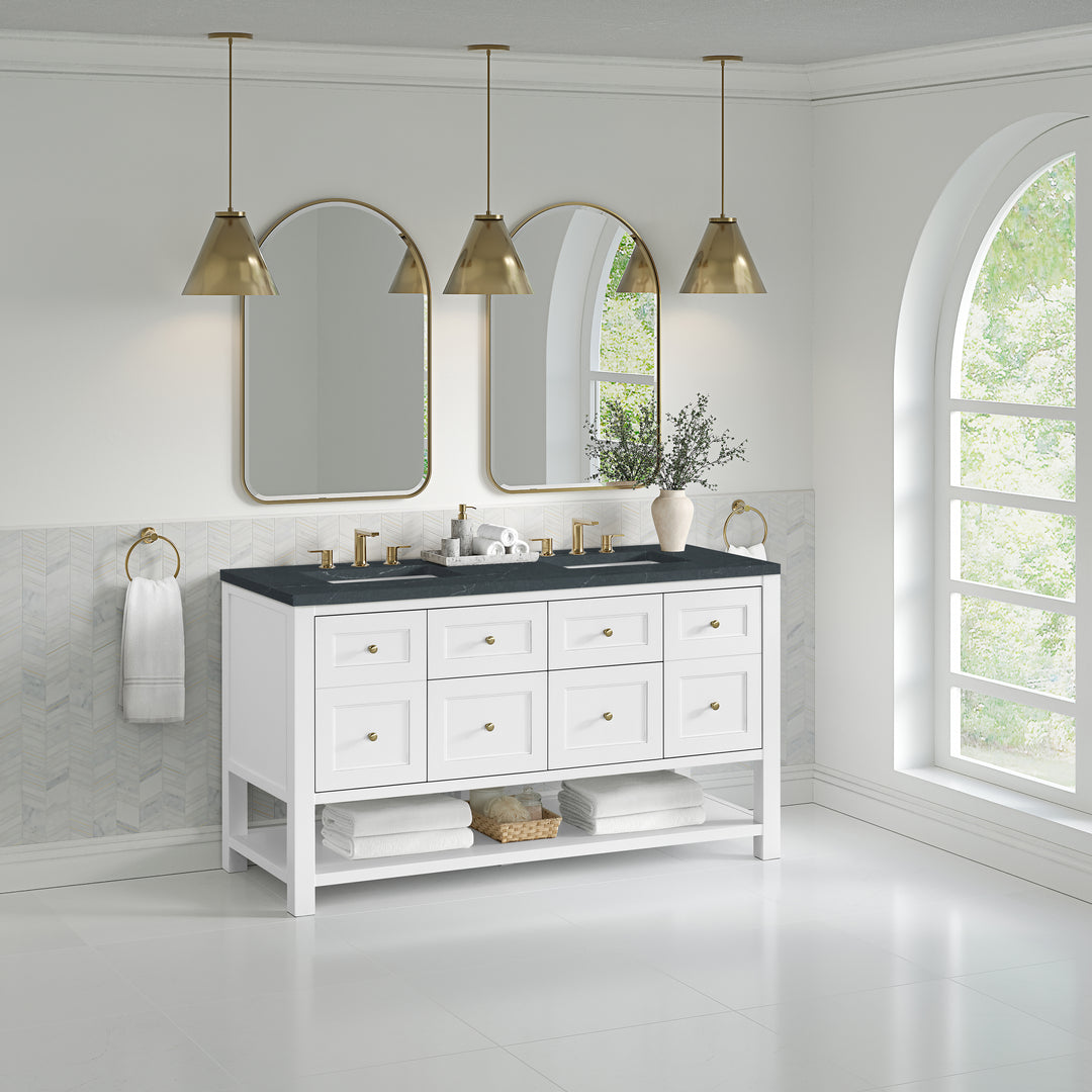 Breckenridge 60" Double Vanity, Bright White, w/ 3 CM Charcoal Soapstone Quartz Top