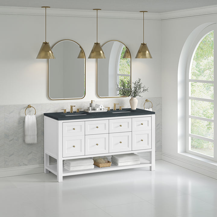 Breckenridge 60" Double Vanity, Bright White, w/ 3 CM Charcoal Soapstone Quartz Top