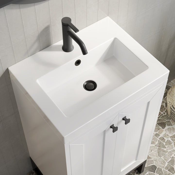 Chianti 20" Single Vanity, Glossy White, Matte Black, w/ White Glossy Composite Stone Top