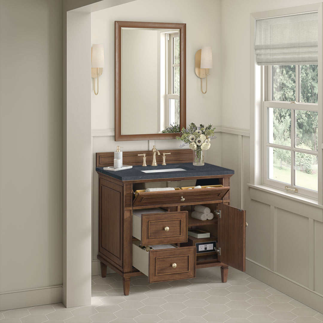 Lorelai 36" Single Vanity, Mid-Century Walnut w/ 3 CM Charcoal Soapstone Silestone Top