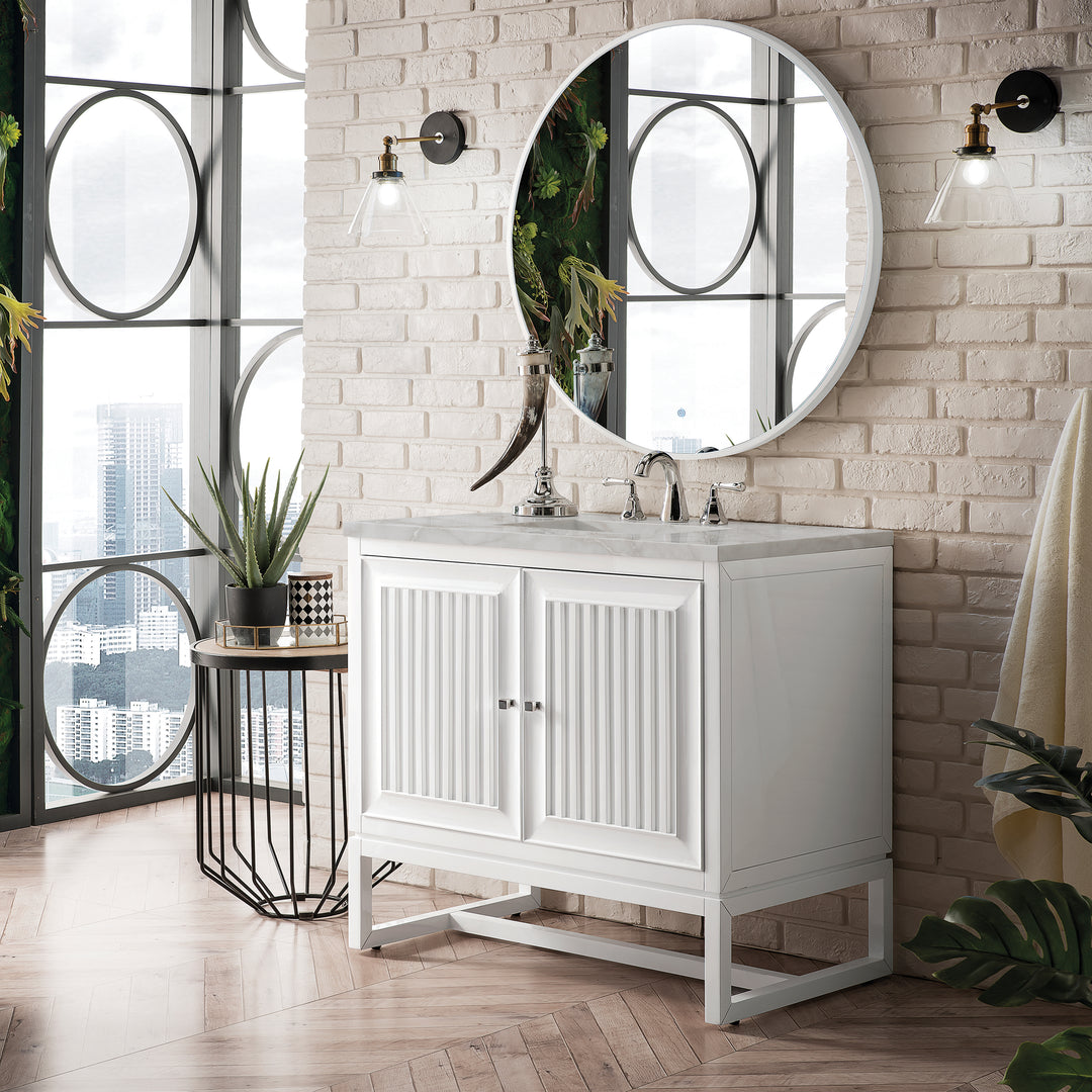 Athens 36" Single Vanity, Glossy White w/ 3 CM Victorian Silver Silestone Top