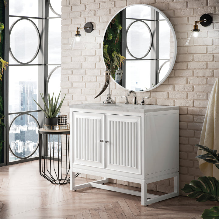 Athens 36" Single Vanity, Glossy White w/ 3 CM Victorian Silver Silestone Top