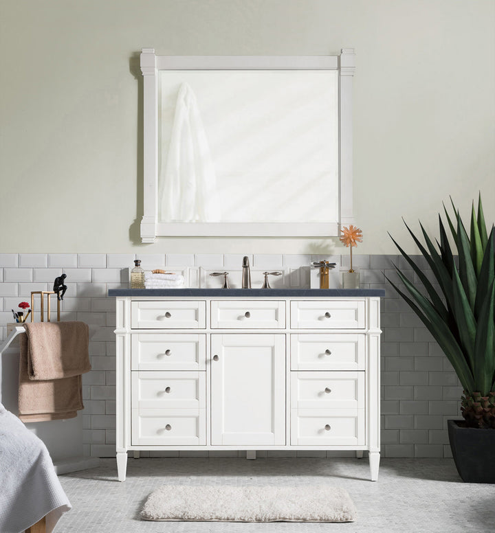Brittany 48" Single Vanity, Bright White w/ 3 CM Charcoal Soapstone Silestone Top