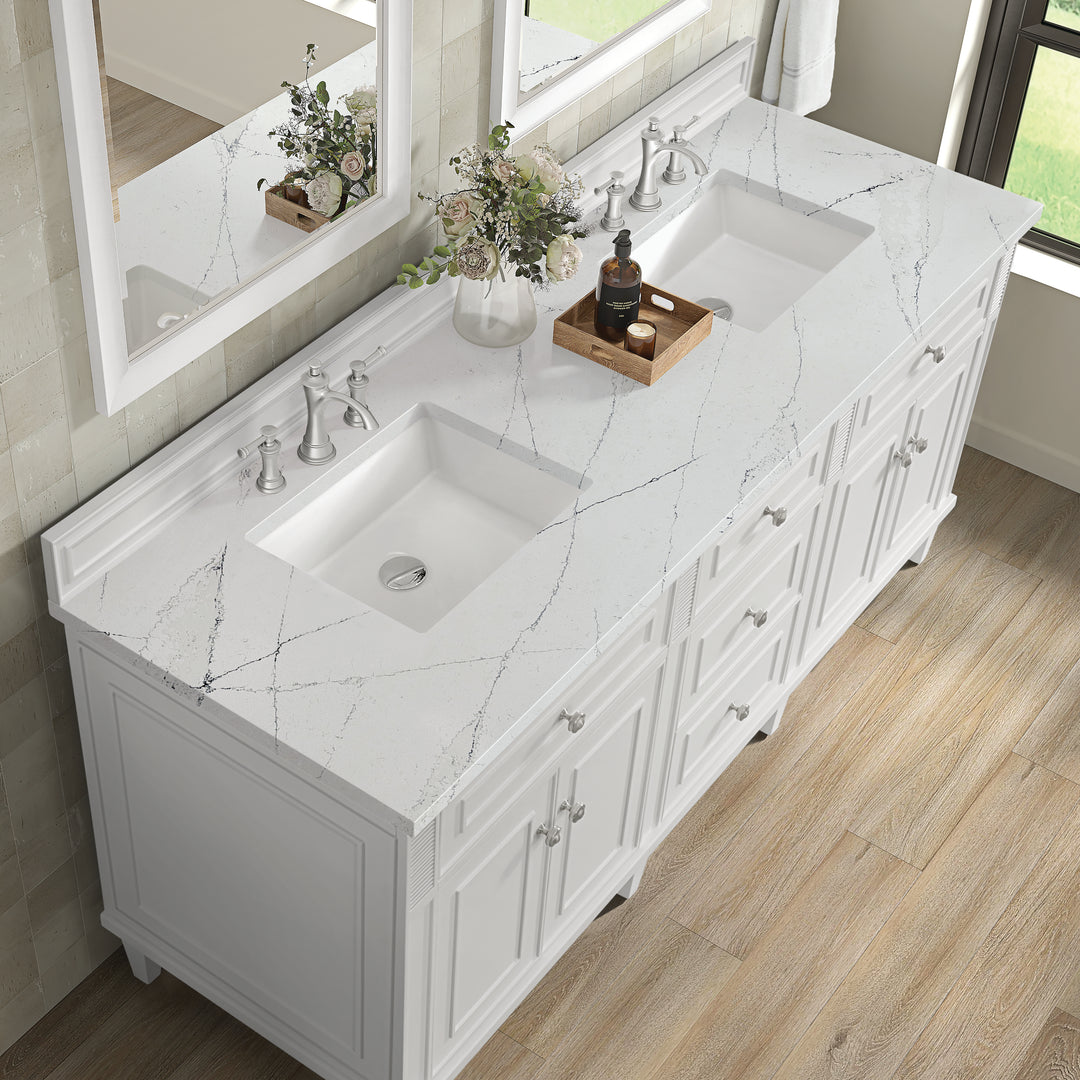 Lorelai 72" Double Vanity, Bright White w/ 3 CM Ethereal Noctis Silestone Top w/FreePower Wireless Charger