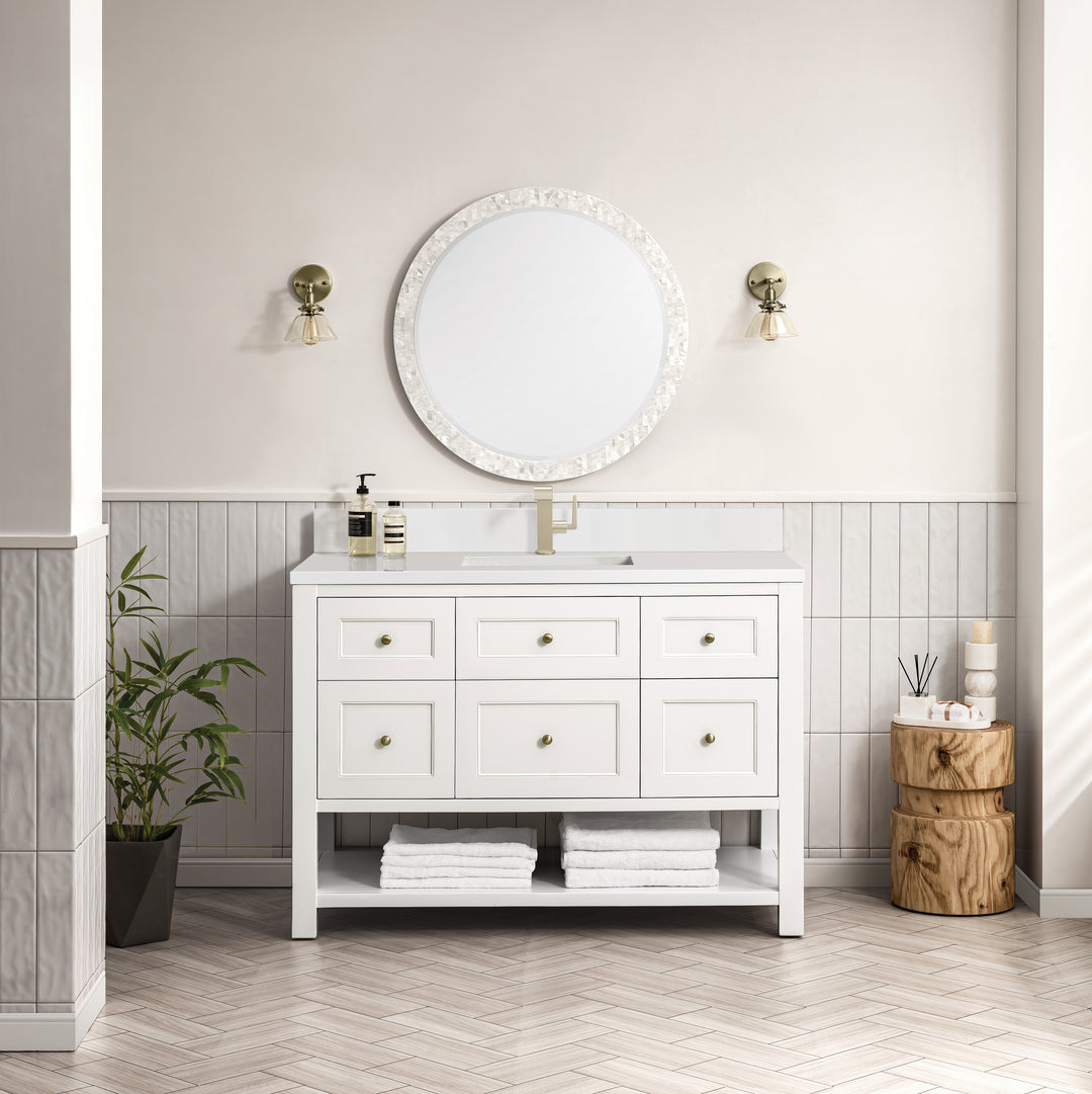 Breckenridge 48" Single Vanity, Bright White w/ Single Hole 3 CM White Zeus Top & Backsplash
