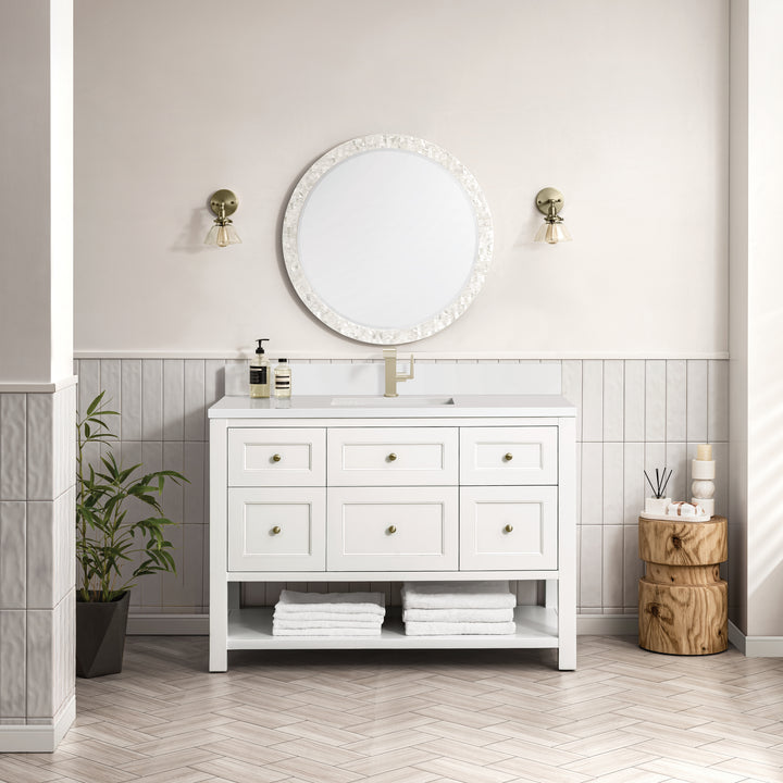 Breckenridge 48" Single Vanity, Bright White w/ Single Hole 3 CM White Zeus Top & Backsplash