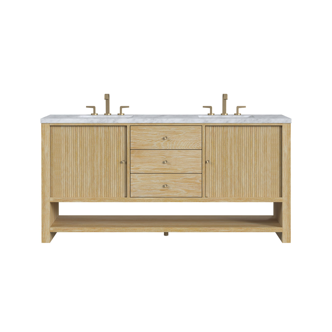 Marigot 72" Double Vanity, Sunwashed Oak w/ 3 CM Carrara White Marble Top