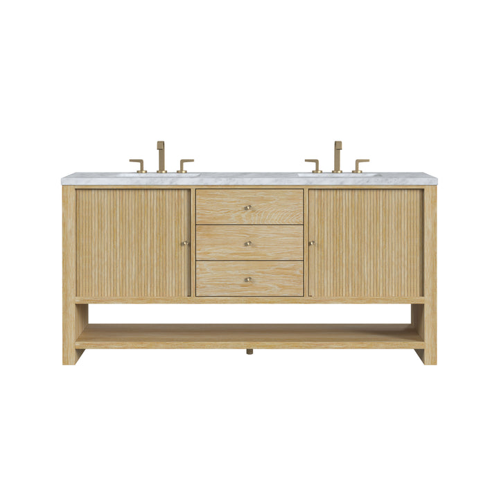Marigot 72" Double Vanity, Sunwashed Oak w/ 3 CM Carrara White Marble Top