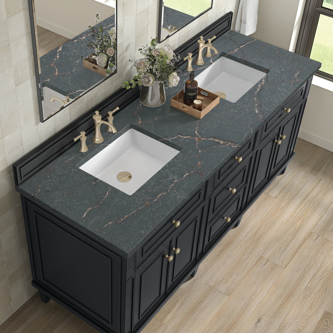 Lorelai 72" Double Vanity, Black Onyx w/ 3 CM Parisien Bleu Silestone Top