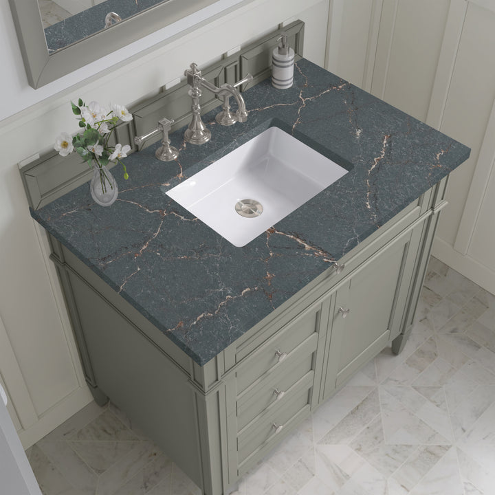 Brittany 36" Single Vanity, Urban Gray w/ 3 CM Parisien Bleu Silestone Top