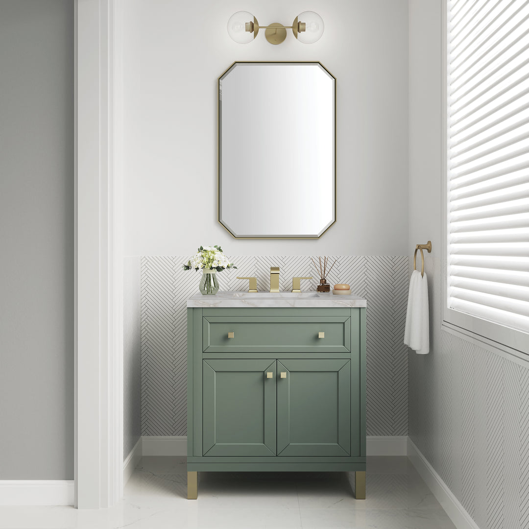 Chicago 30" Single Vanity, Smokey Celadon, w/ 3 CM Victorian Silver Silestone® Top