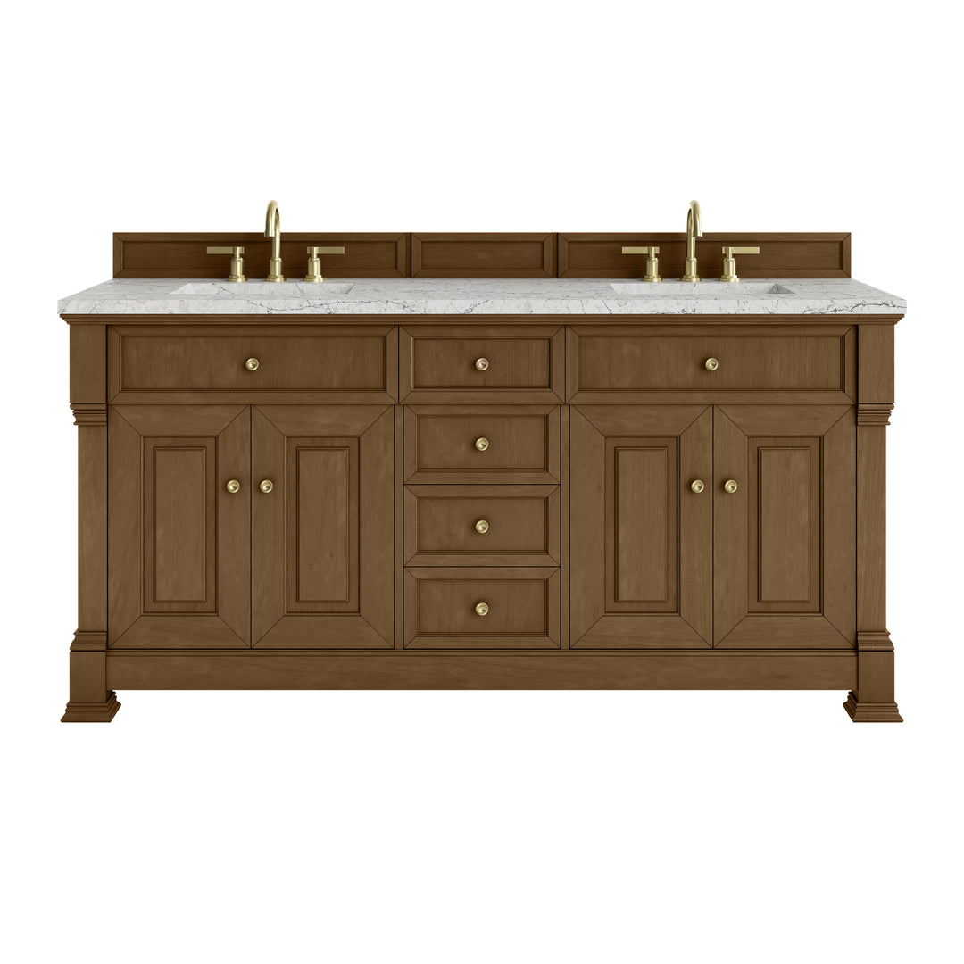 Brookfield 72" Double Vanity, Honey Oak w/ 3 CM Eternal Jasmine Pearl Silestone® Top