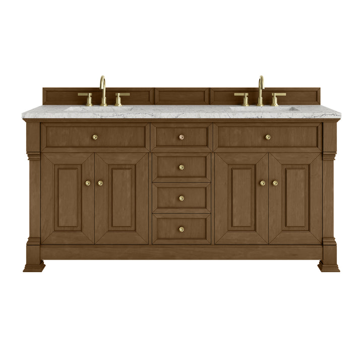 Brookfield 72" Double Vanity, Honey Oak w/ 3 CM Eternal Jasmine Pearl Silestone® Top