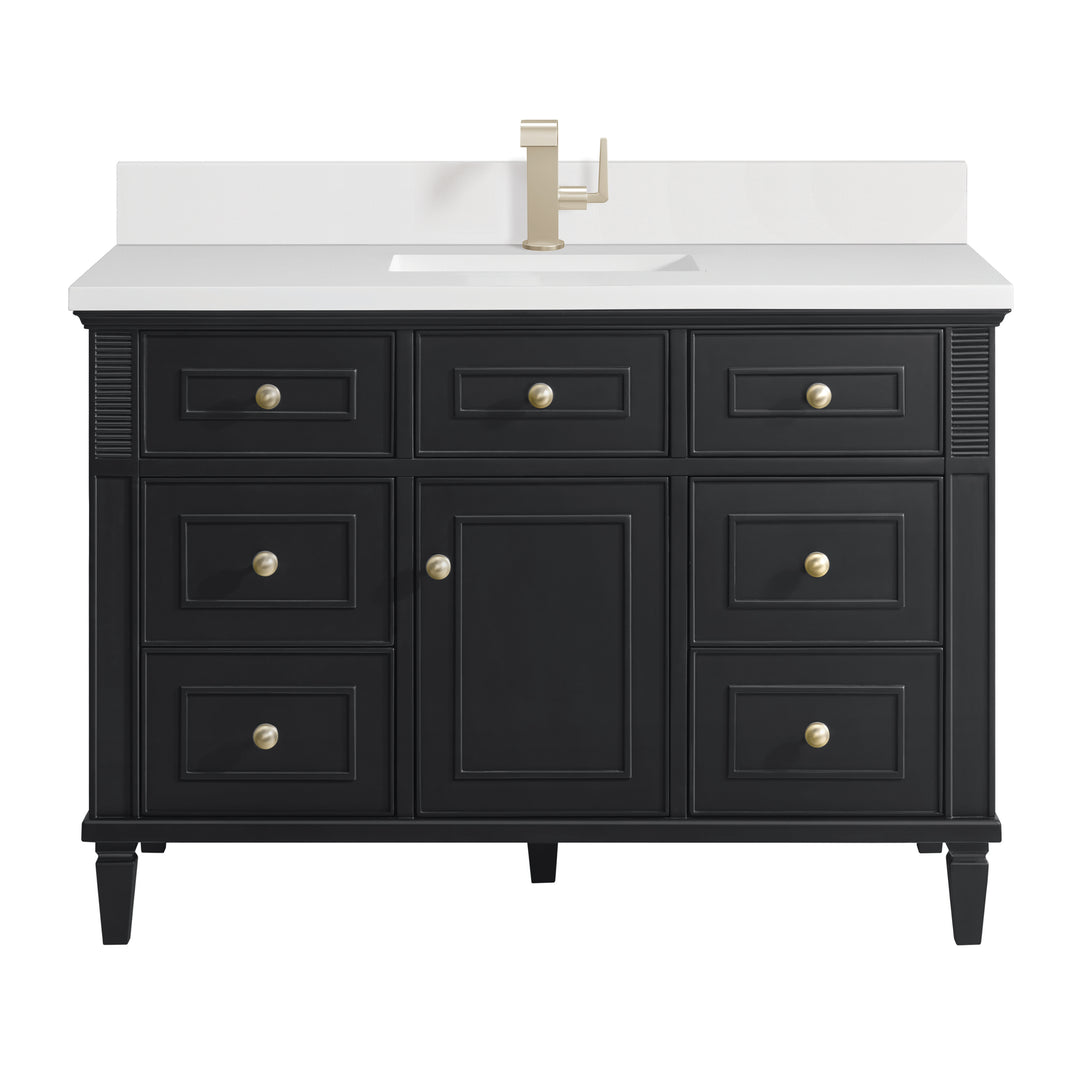 Lorelai 48" Single Vanity, Black Onyx w/ Single Hole 3 CM White Zeus Silestone Top & Backsplash