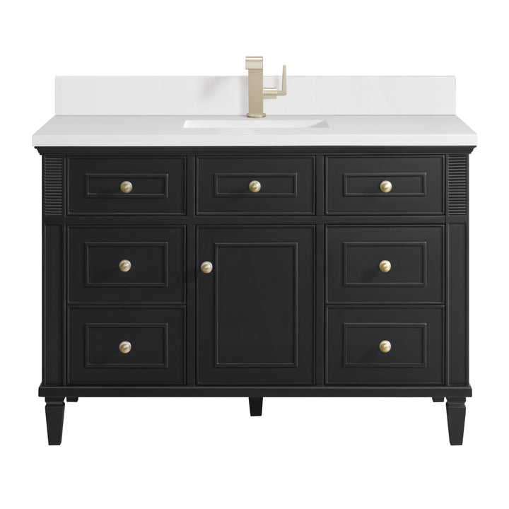 Lorelai 48" Single Vanity, Black Onyx w/ Single Hole 3 CM White Zeus Silestone Top & Backsplash