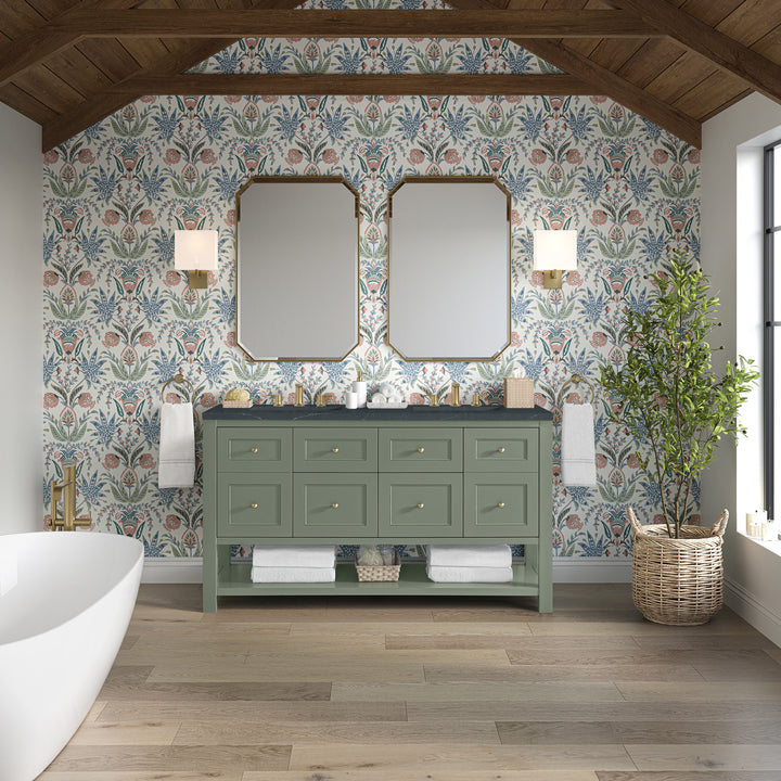 Breckenridge 60" Double Vanity, Smokey Celadon, w/ 3 CM Charcoal Soapstone Quartz Top