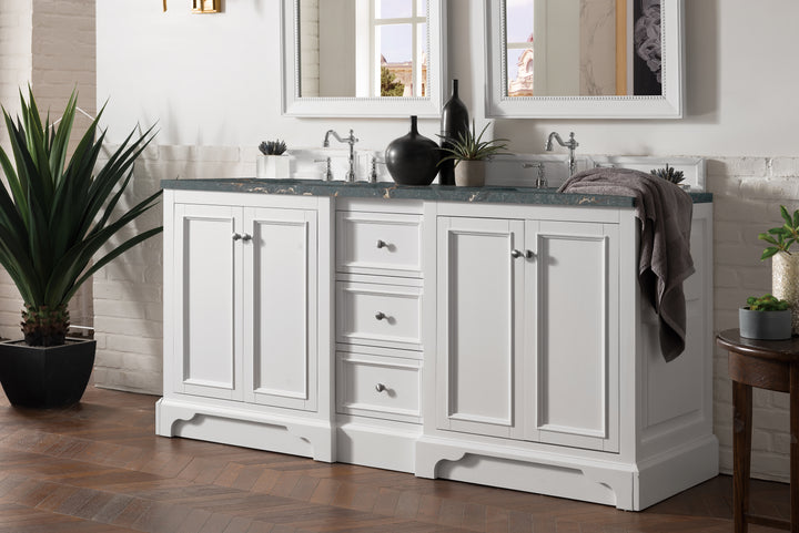 De Soto 72" Double Vanity, Bright White w/ 3 CM Parisien Bleu Silestone Top