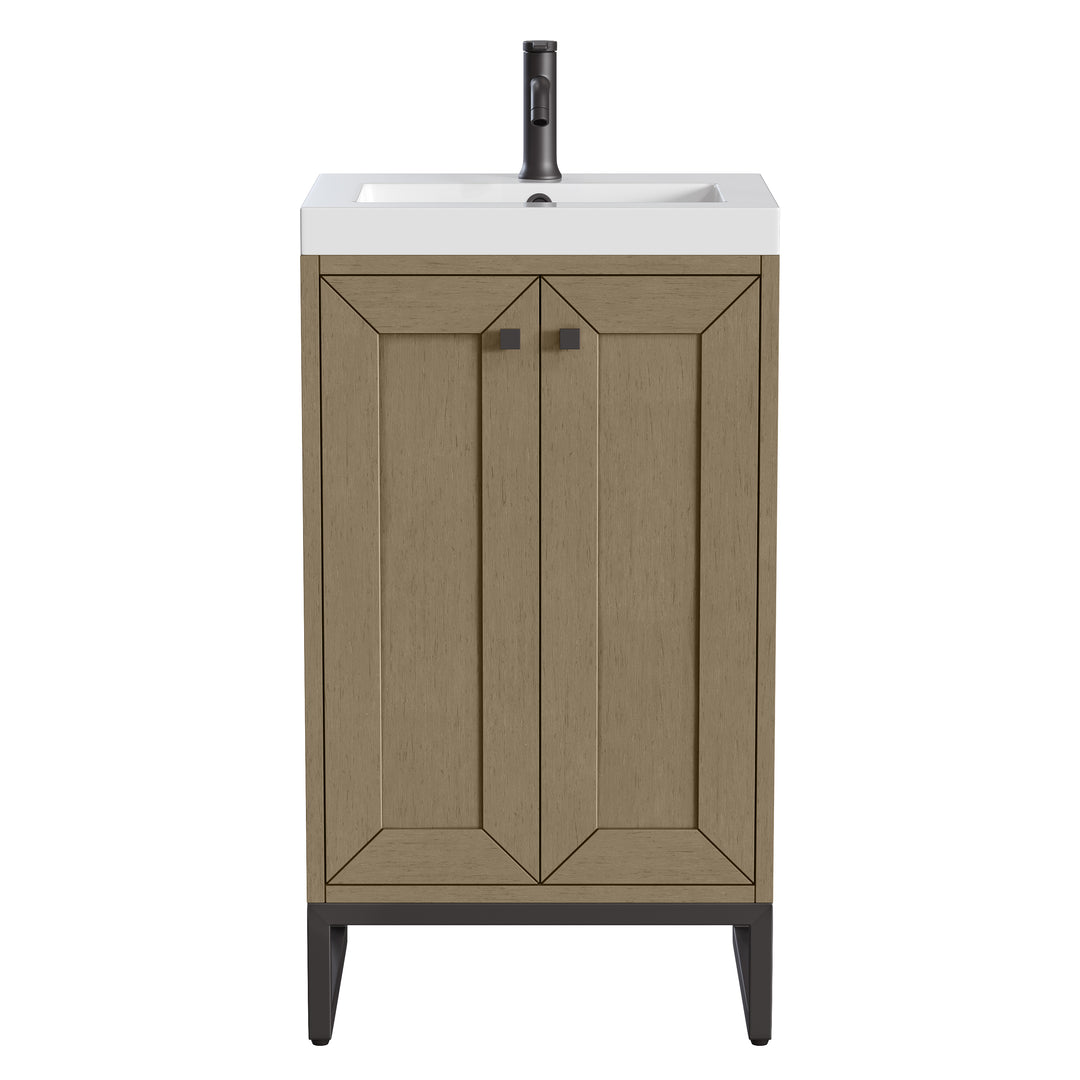 Chianti 20" Single Vanity, Walnut Whisper, Matte Black, w/ White Glossy Composite Stone Top