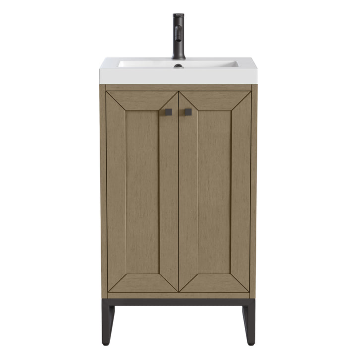 Chianti 20" Single Vanity, Walnut Whisper, Matte Black, w/ White Glossy Composite Stone Top
