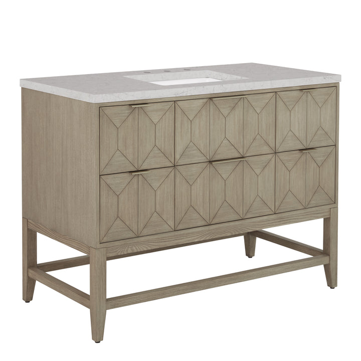 Emmeline 48" Single Vanity, Pebble Oak w/ 3 CM Eternal Jasmine Pearl Silestone Top