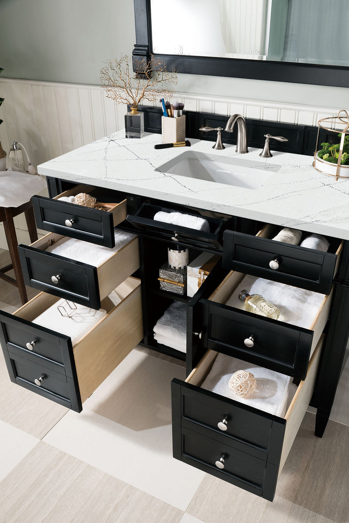 Brittany 48" Single Vanity, Black Onyx w/ 3 CM Ethereal Noctis Silestone Top w/FreePower Wireless Charger