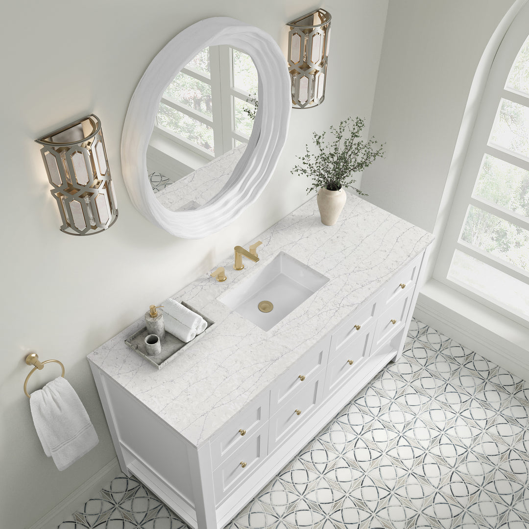 Breckenridge 60" Single Vanity, Bright White, w/ 3 CM Eternal Jasmine Pearl Quartz Top