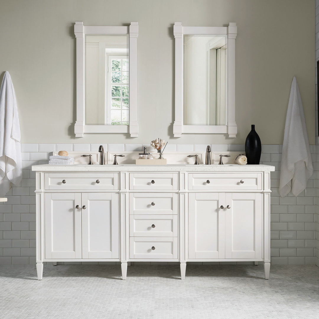 Brittany 72" Double Vanity, Bright White Vanity w/ 3 CM Lime Delight Silestone Top