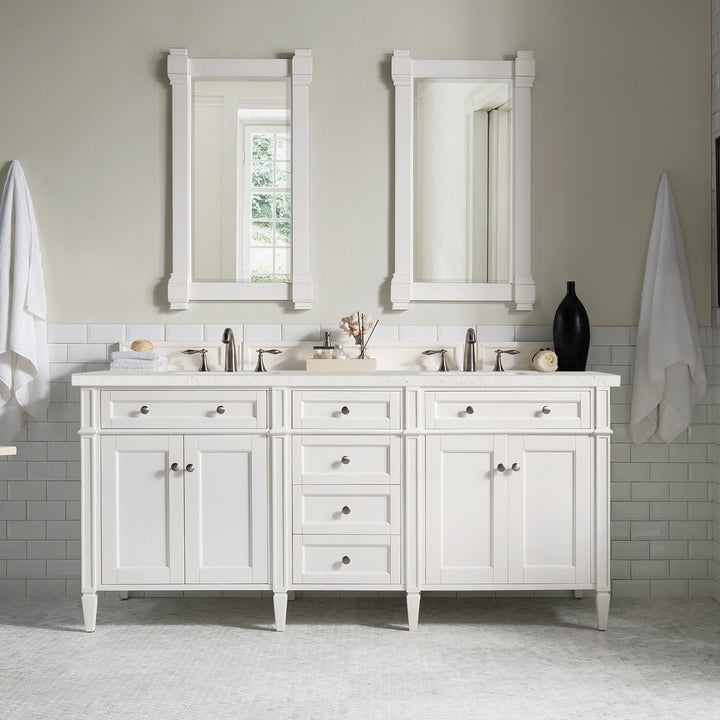 Brittany 72" Double Vanity, Bright White Vanity w/ 3 CM Lime Delight Silestone Top