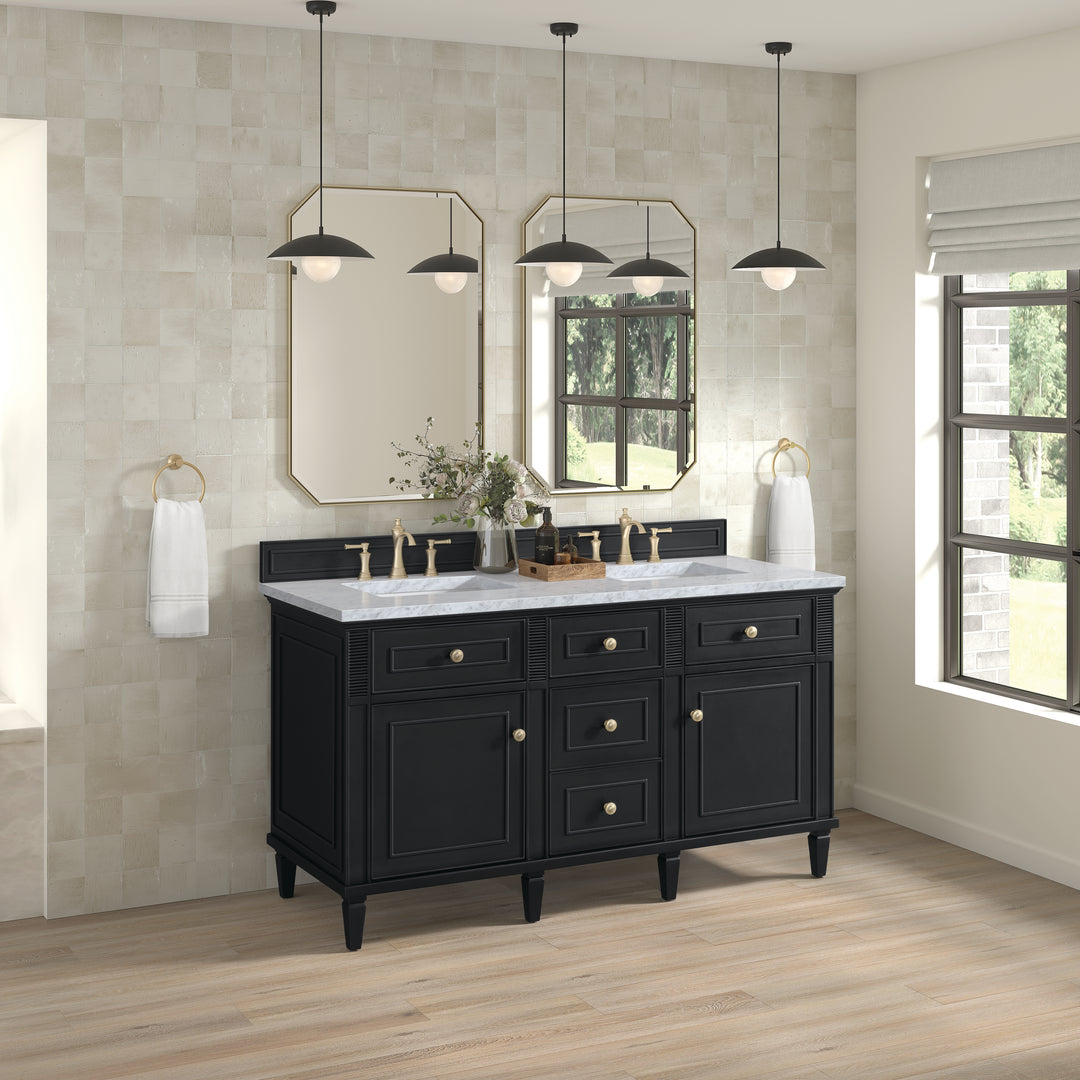 Lorelai 60" Double Vanity, Black Onyx w/ 3 CM Carrara White Marble Top