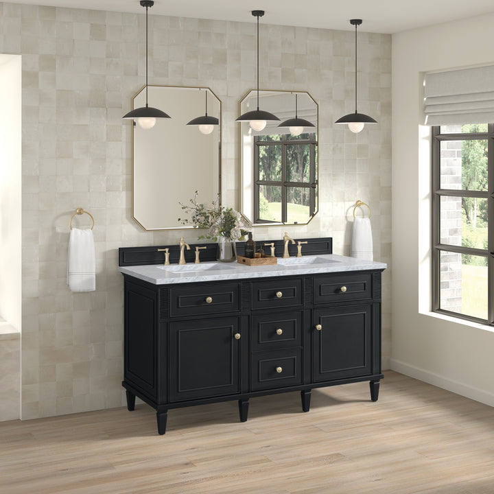 Lorelai 60" Double Vanity, Black Onyx w/ 3 CM Carrara White Marble Top