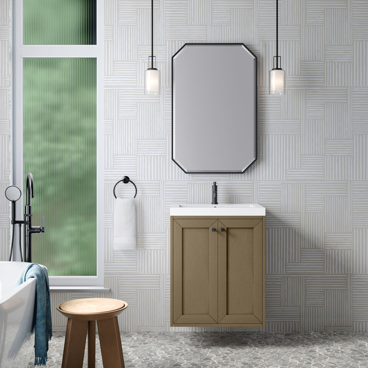 Chianti 24" Single Vanity, Walnut Whisper, Matte Black, w/ White Glossy Composite Stone Top