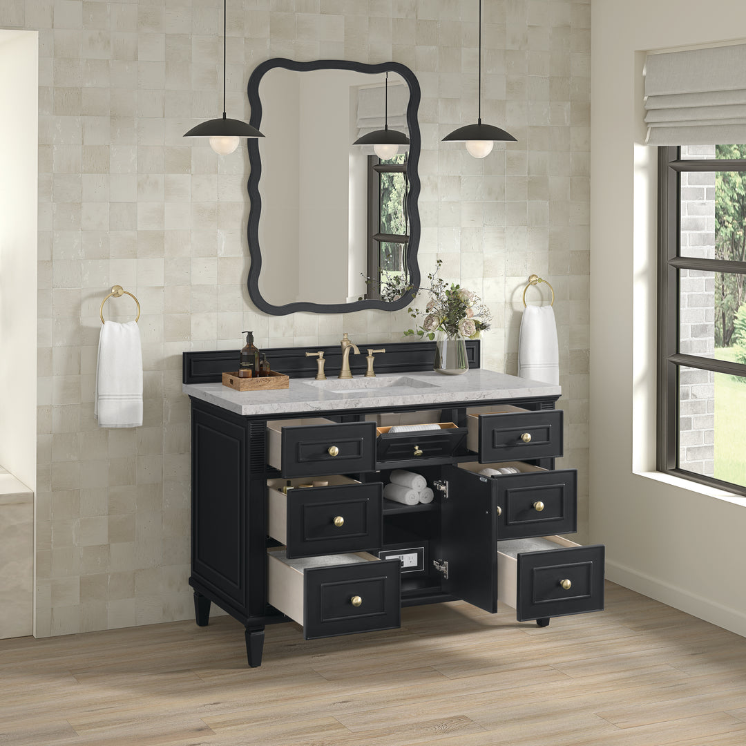 Lorelai 48" Single Vanity, Black Onyx w/ 3 CM Eternal Jasmine Pearl Silestone Top w/FreePower Wireless Charger