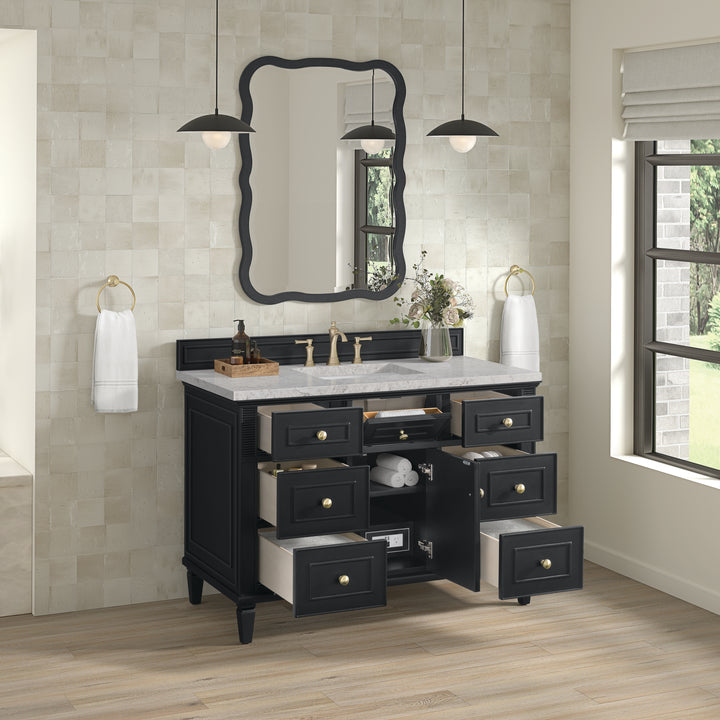 Lorelai 48" Single Vanity, Black Onyx w/ 3 CM Eternal Jasmine Pearl Silestone Top w/FreePower Wireless Charger
