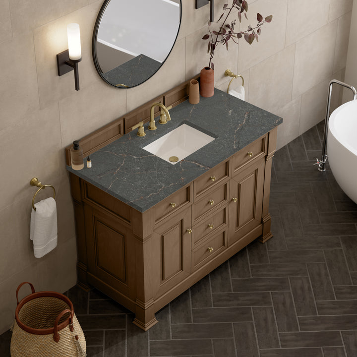 Brookfield 48" Single Vanity, Pecan w/ 3 CM Parisien Bleu Silestone® Top