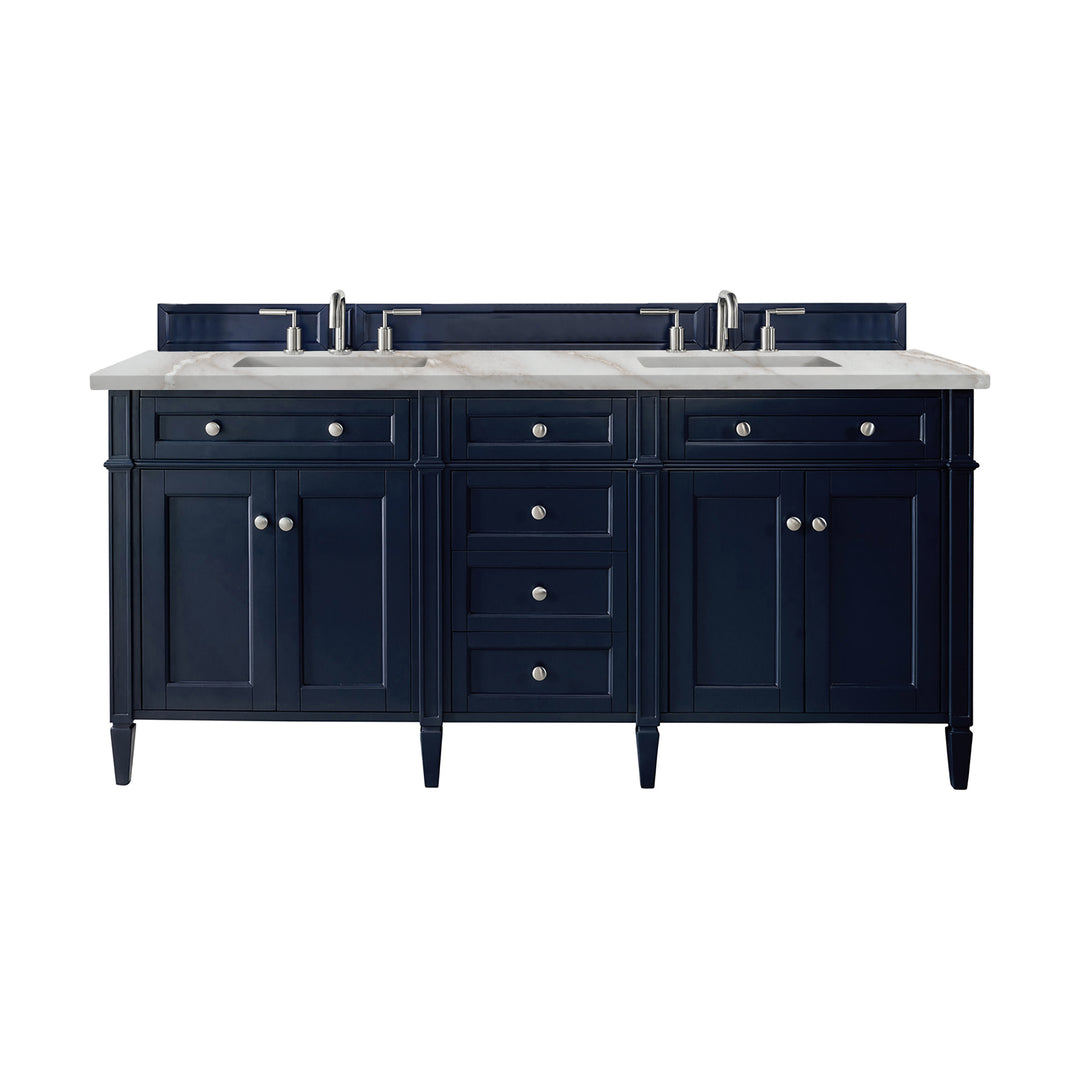 Brittany 72" Double Vanity, Victory Bleu w/ 3 CM Victorian Silver Silestone Top
