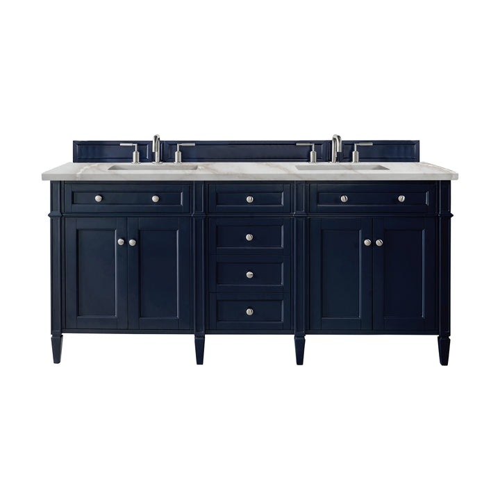 Brittany 72" Double Vanity, Victory Blue w/ 3 CM Victorian Silver Silestone Top w/FreePower Wireless Charger