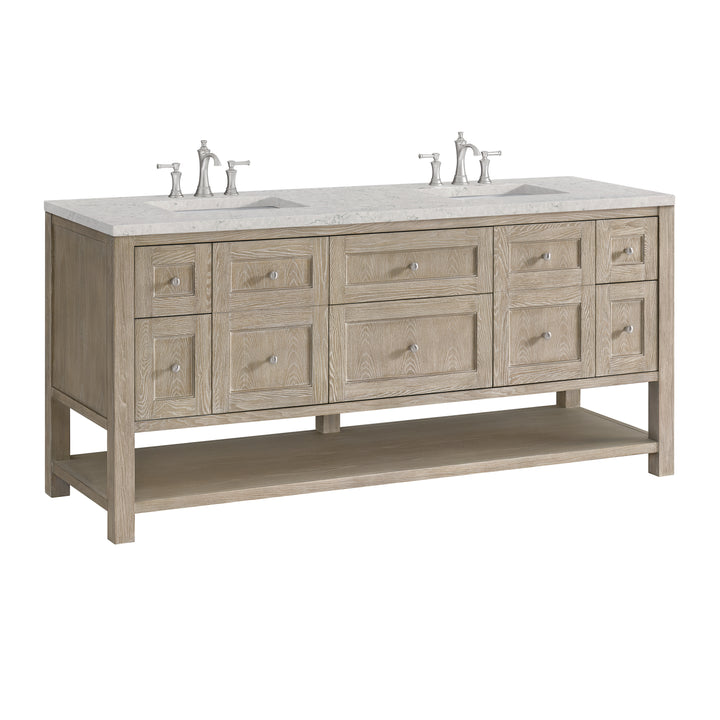 Breckenridge 72" Double Vanity, Whitewashed Oak w/ 3 CM Eternal Jasmine Pearl Silestone Top w/FreePower Wireless Charger