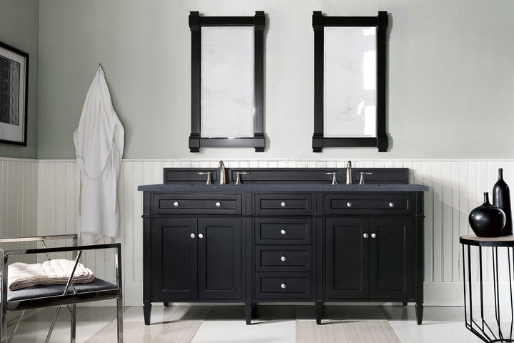 Brittany 72" Double Vanity, Black Onyx w/ 3 CM Charcoal Soapstone Silestone Top
