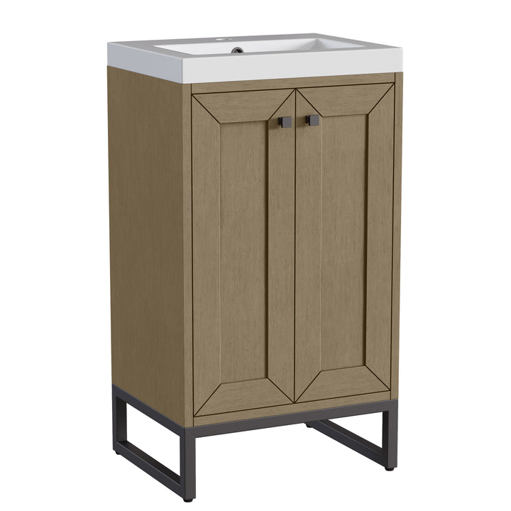 Chianti 20" Single Vanity, Walnut Whisper, Matte Black, w/ White Glossy Composite Stone Top