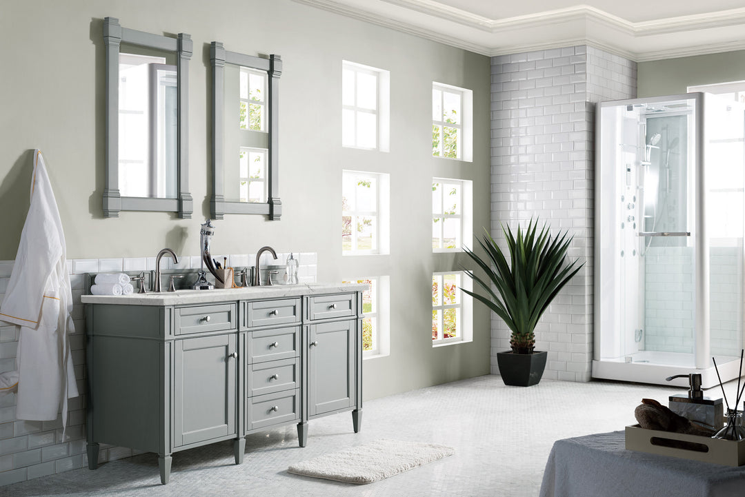 Brittany 60" Double Vanity, Urban Gray w/ 3 CM Eternal Jasmine Pearl Silestone Top