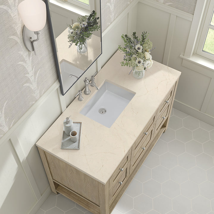 Breckenridge 48" Single Vanity, Whitewashed Oak w/ 3 CM Eternal Marfil Silestone Top