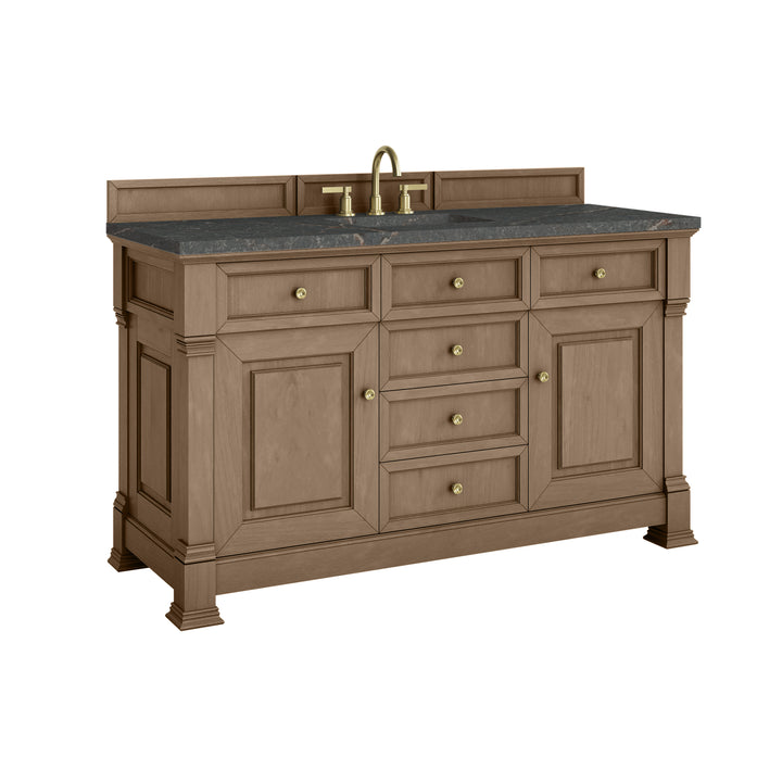 Brookfield 60" Single Vanity, Pecan w/ 3 CM Parisien Bleu Silestone® Top
