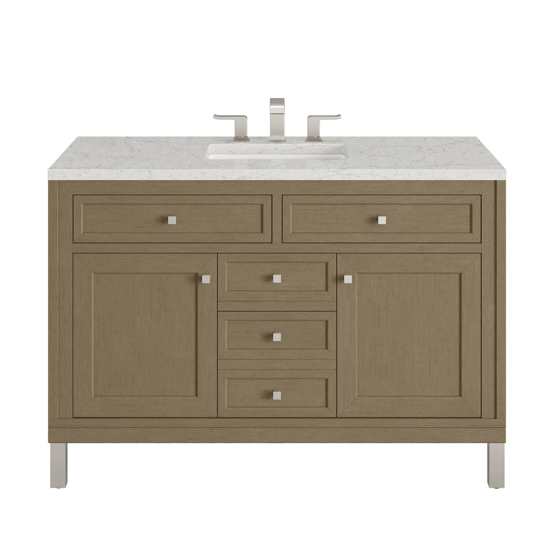 Chicago 48" Single Vanity, Walnut Whisper, w/ 3 CM Eternal Jasmine Pearl Silestone® Top w/FreePower Wireless Charger