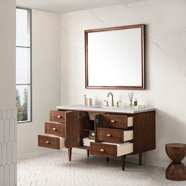 Amberly 60" Single Vanity, Mid-Century Walnut w/ 3 CM Lime Delight Top