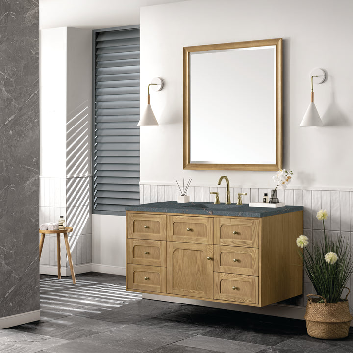 Laurent 48" Single Vanity, Light Natural Oak w/ 3 CM Parisien Bleu Top w/FreePower Wireless Charger