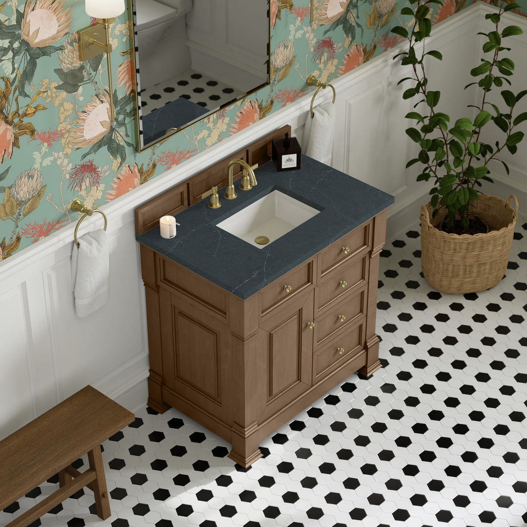 Brookfield 36" Single Vanity, Pecan w/3 CM Charcoal Soapstone Silestone® Top