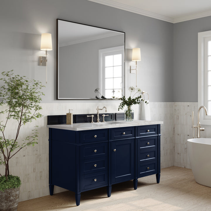 Brittany 60" Single Vanity, Victory Blue w/ 3 CM Victorian Silver Silestone Top w/FreePower Wireless Charger