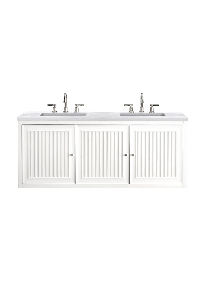 Athens 60" Double Vanity, Glossy White w/ 3 CM Arctic Fall Solid Surface Top