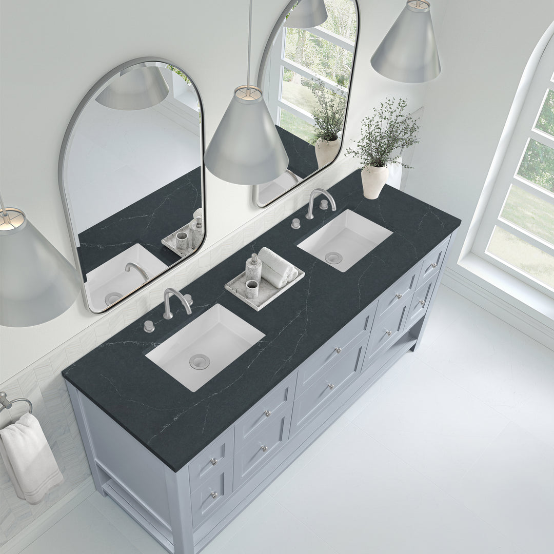 Breckenridge 72" Double Vanity, Serenity Blue, w/ 3 CM Charcoal Soapstone Quartz Top